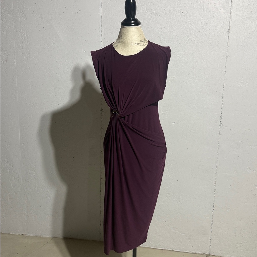 Nina Leonard Asymmetrical Dress in Deep Purple - Picture 12 of 14